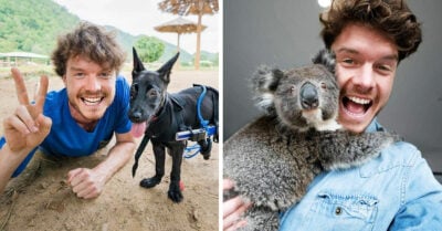 ¡Encantador de animales! Hombre se hace amigo de cualquier animalito que atraviese por su camino