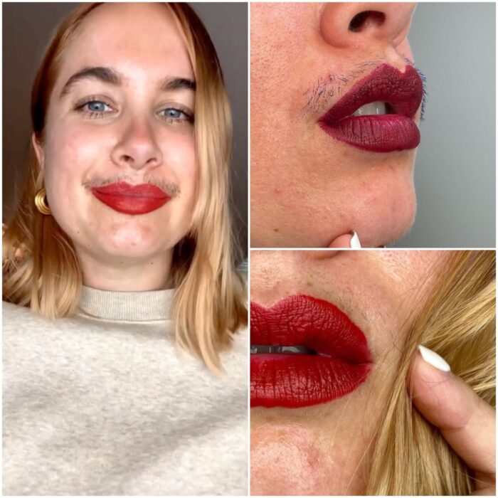 Chica con labial rojo ;Influencer rompe estereotipos al mostrar su bigote al natural y negarse a usar filtros 