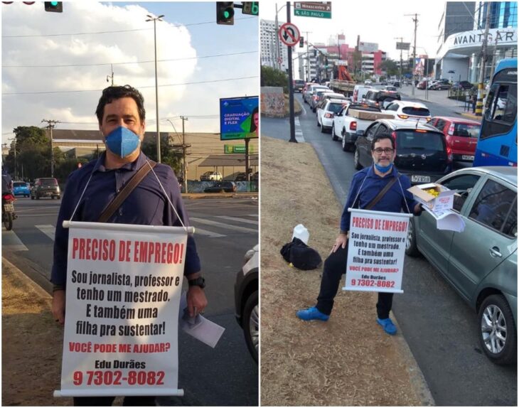 Profesor en la avenida Maestro reparte currículums en la calle con dulces de regalo para conseguir empleo. Sigue optimista