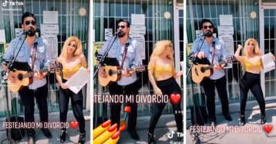 Mujer por fin se divorcia y festeja con música y baile afuera del registro civil