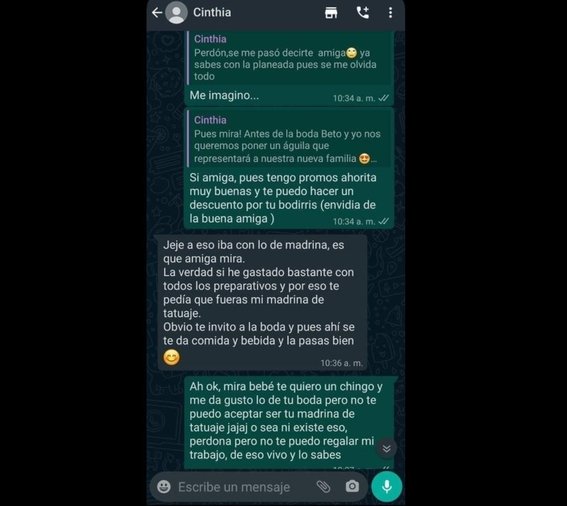 Conversación de Whats app entre una novia y su amiga 