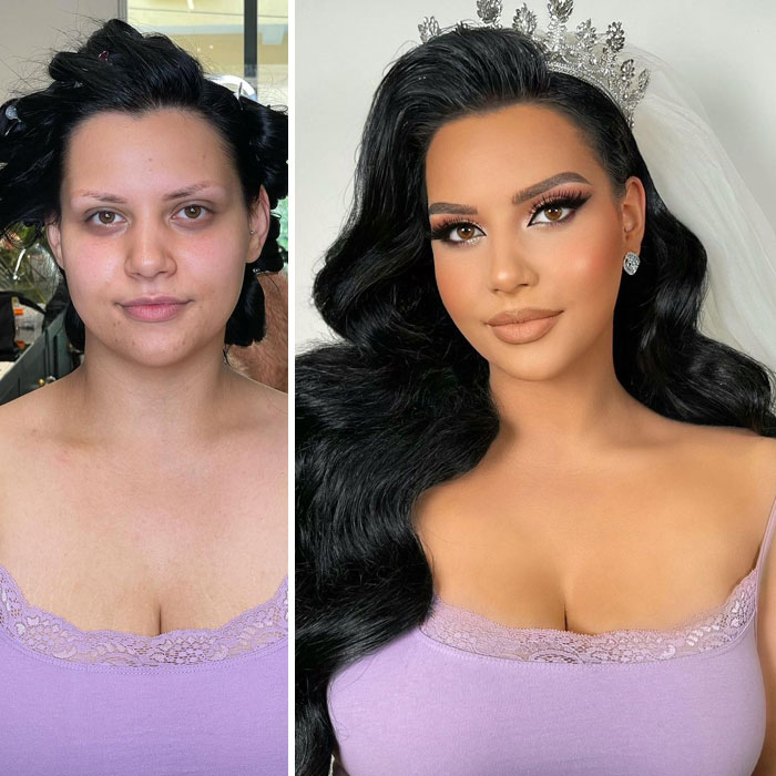 chica con blusa de tirantes ;Mujeres antes y después de ser maquilladas para su boda