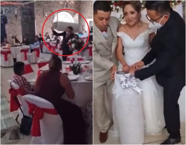 Novios recibiendo un obsequio de bodas; Padrino de boda se viraliza tras regalarle a los novios un tanque de gas
