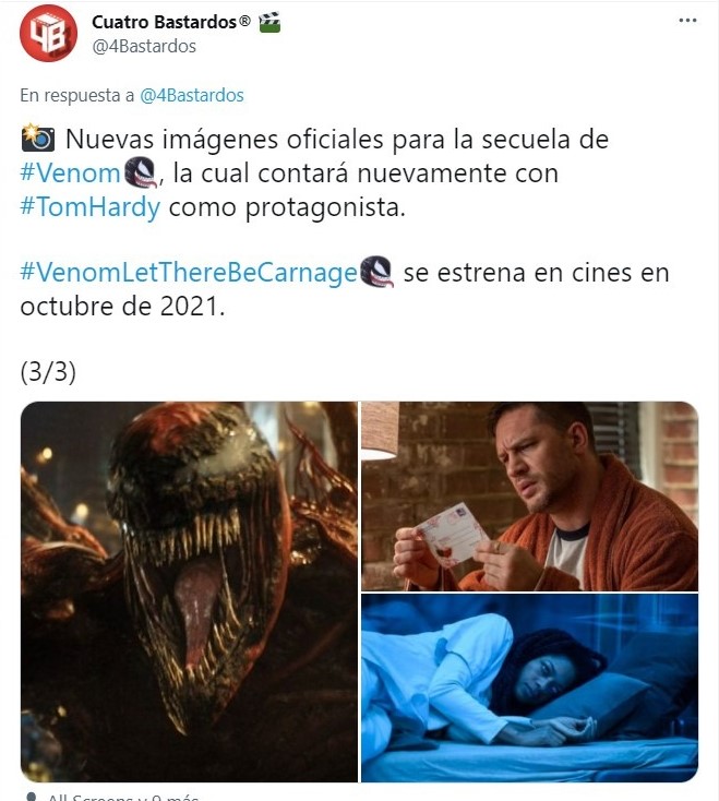 Tuit sobre poster oficial de 'Venom 2' y la carita de Tom Hardy te hará suspirar de amor