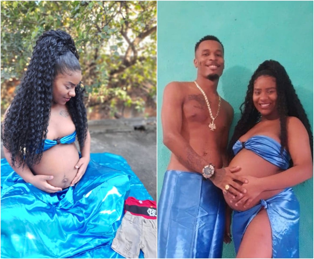 Pareja de esposos en sesión de fotos prenatal; Su esposo le prepara sesión de fotos improvisada