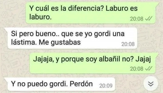 Mensaje por whatsapp; rechaza a hombre por sel albañil y se vuelve viral 