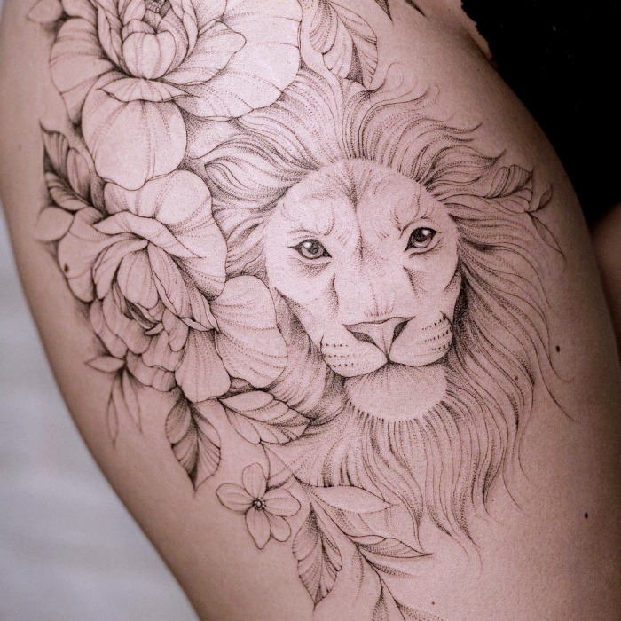 different original designs inspired by the zodiac sign Leo, black ink, with lions, stars, constellation