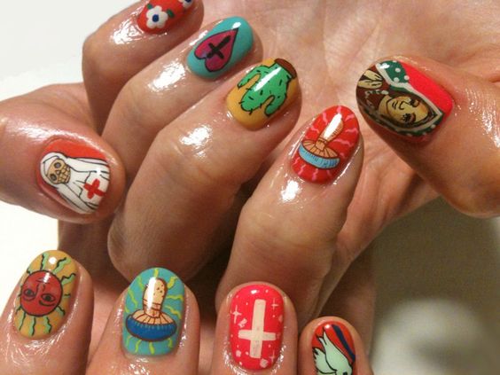 Nails with Virgin of Guadalupe; 20 Ideas to give your nails a Mexican style and full of color