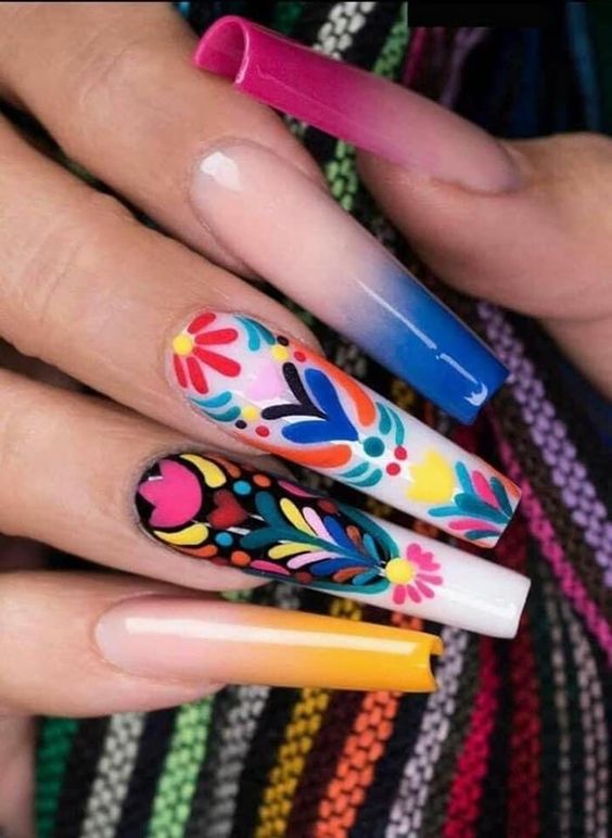 Nails with Mexican designs; 20 Ideas to give your nails a Mexican style and full of color