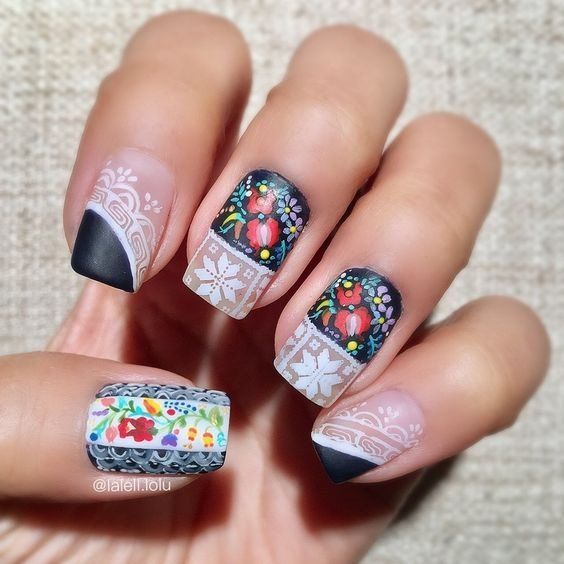 Mat design nails; 20 ideas to give your nails a Mexican style and full of color