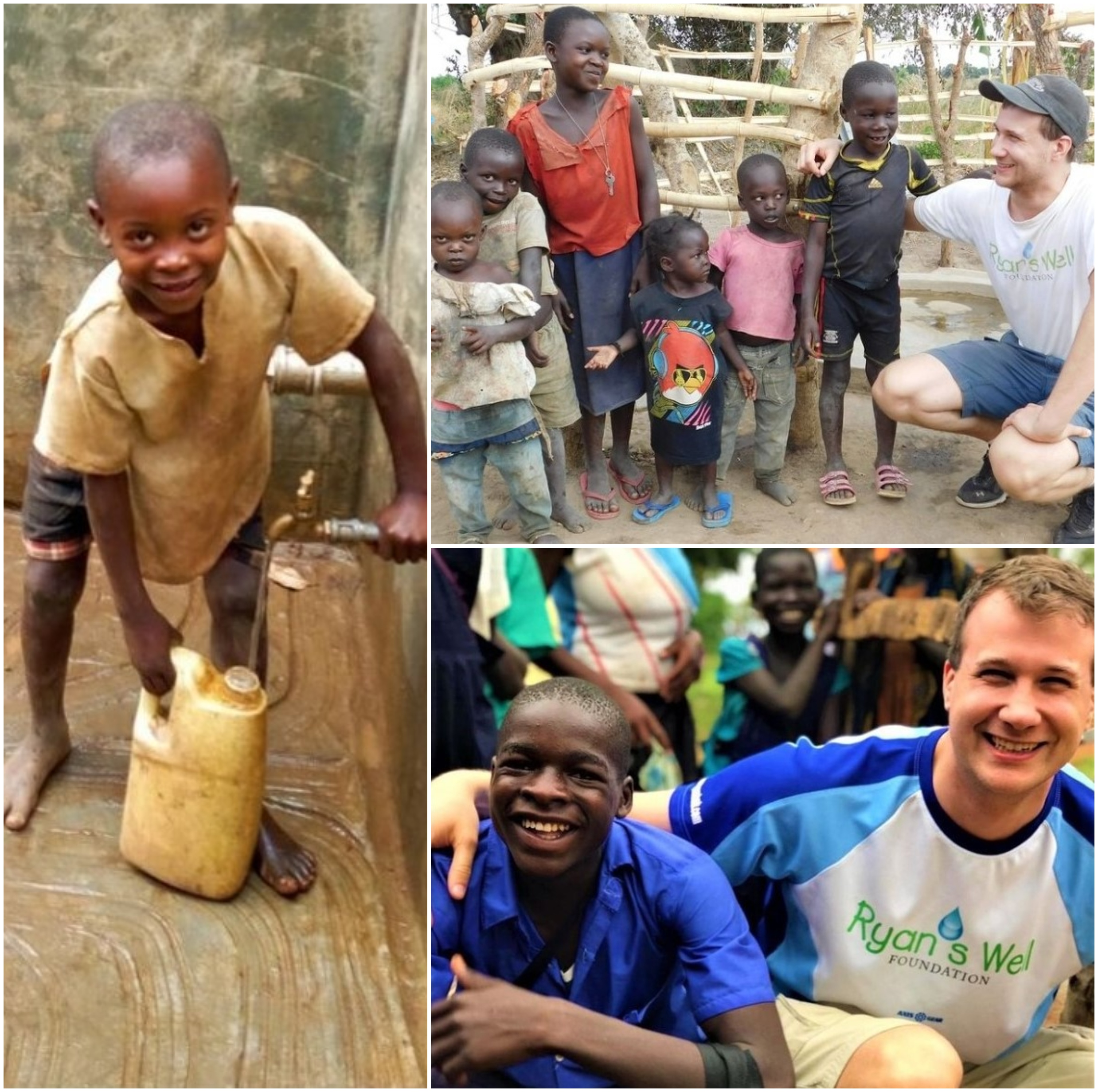 Joven llevando agua potable; A los 6 años llevó agua potable a África; ahora tiene su propia fundación