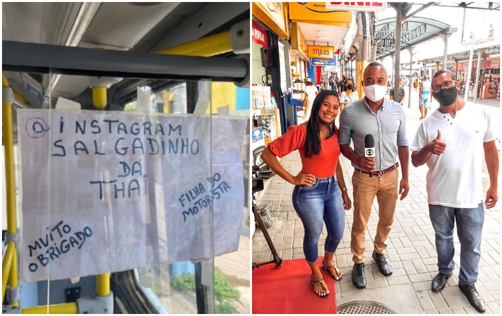 Anuncio en un autobús; Chofer de bus colgó un cartel para promocionar el negocio de su hija. Ya pasó los 45 mil seguidores 