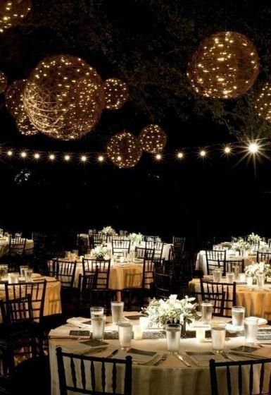 Decoración de boda con luces en jardín 