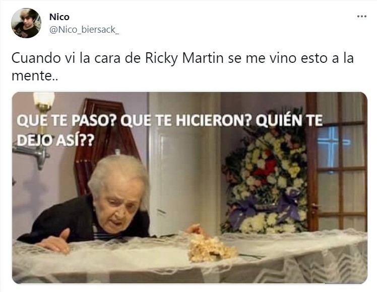 Tweet about Ricky Martin's new look;  Ricky Martin touched up his face and triggered a wave of memes