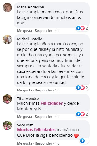 Comentarios en facebook festejando a mamá coco 