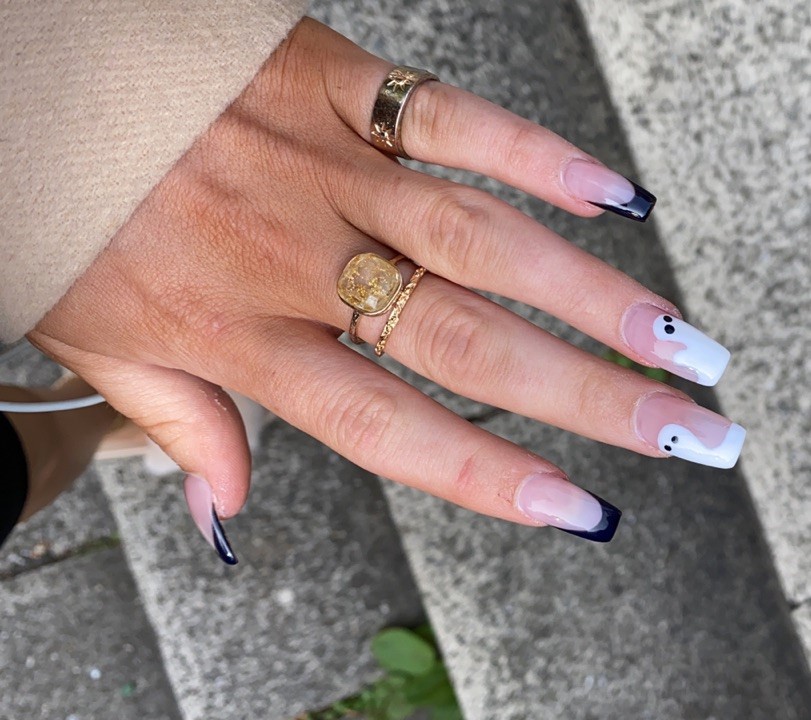 French style manicure with ghosts;  18 Manicures Your Inner Witch Won't Resist