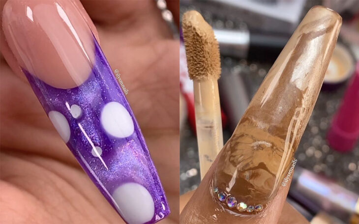 Nails made with acrylic and makeup 