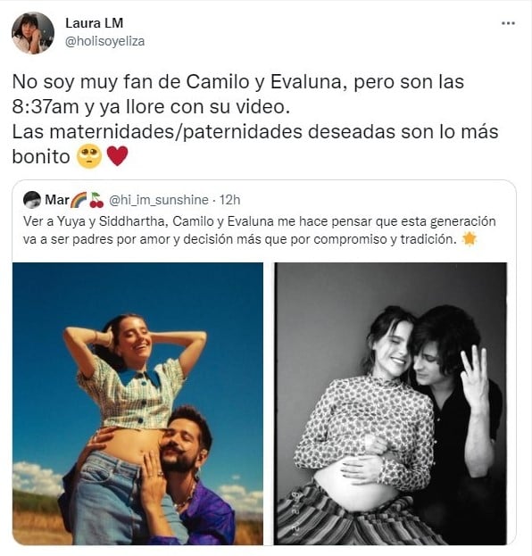 Tweet about Camilo and Evaluna announce that they will be parents in their new video clip 'Indigo'