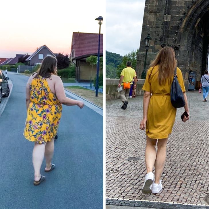 girl in yellow dress before and after losing weight; 15 People who had a dreamy 'glow up' and now feel better about themselves