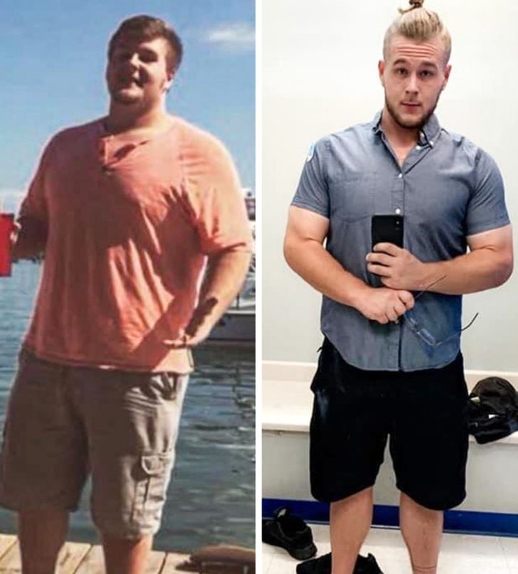 hombre mostrando su antes y después de bajar de peso ;15 Personas que tuvieron un 'glow up' de ensueño y ahora se sienten mejor con ellos mismos
