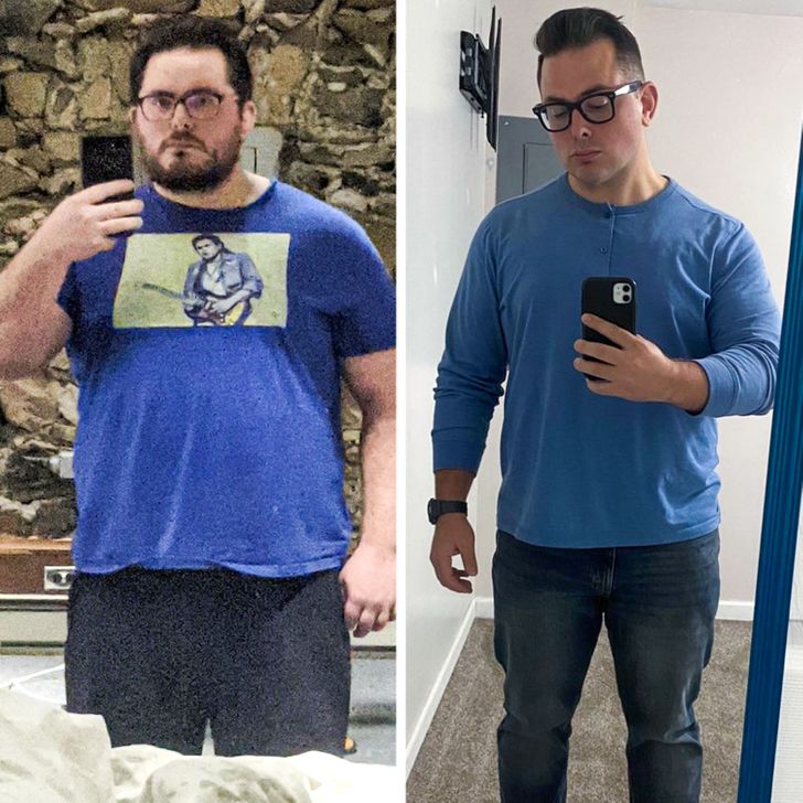 guy with glasses before and after losing weight; 15 people who had a dream glow up and now feel better about themselves