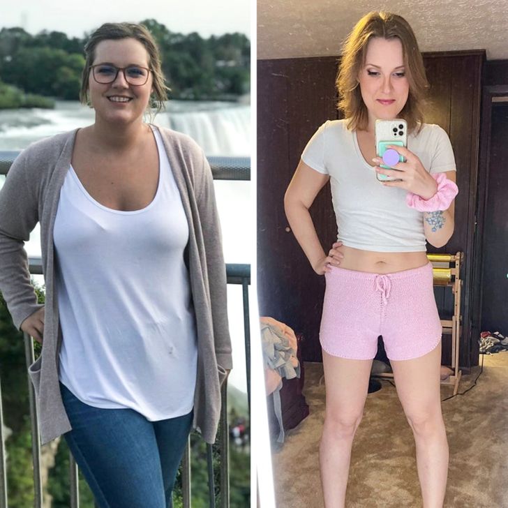 Girl on a walk before and after losing weight; 15 People who had a dream glow up and now feel better about themselves