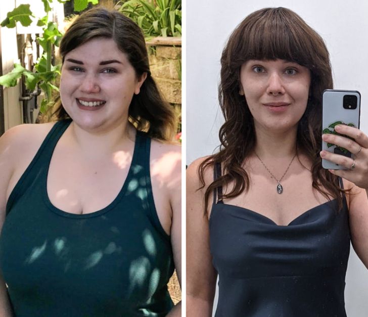 girl in the bathroom before and after losing weight; 15 People who had a dream glow up and now feel better about themselves