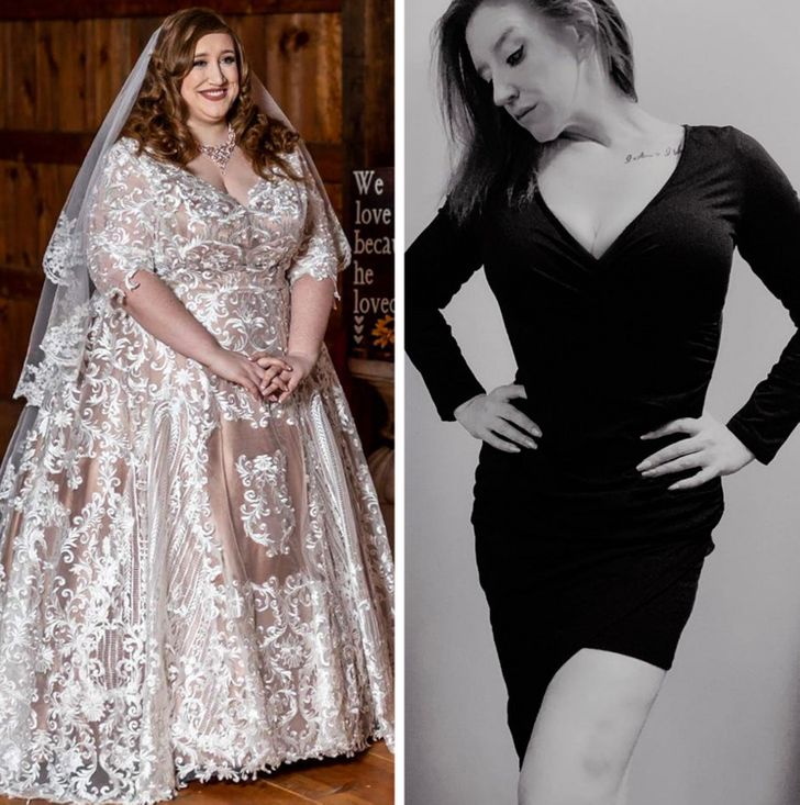 Girl in a dress before and after losing weight; 15 People who had a dream glow up and now feel better about themselves