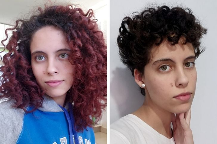 Chica rizada antes y después de cortar su cabello;15 Cambios de cabello que te inspirarán a hacer lo tuyo