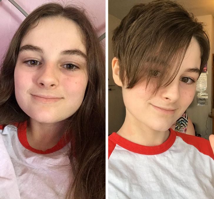 chica antes y después de cortar su cabello;15 Cambios de cabello que te inspirarán a hacer lo tuyo