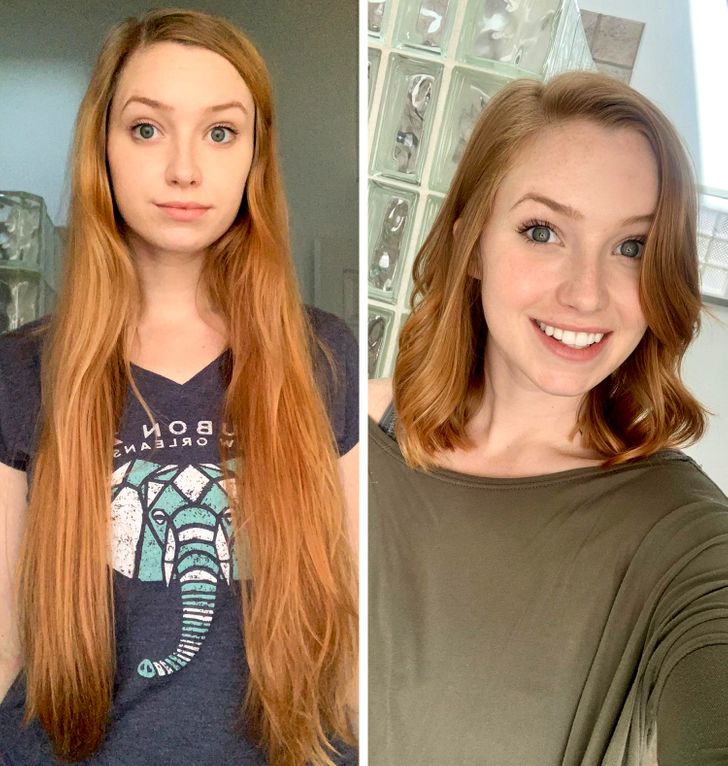 chica pelirroja antes y después de cortar su cabello;15 Cambios de cabello que te inspirarán a hacer lo tuyo