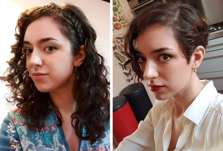 Chica con trenza antes y después de cortar su cabello;15 Cambios de cabello que te inspirarán a hacer lo tuyo