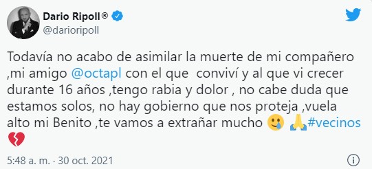 Comentarios de twitter sobre el fallecimiento de Octavio Ocaña 