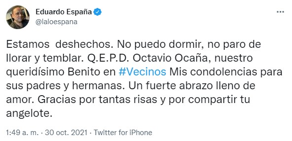 Comentarios de twitter sobre el fallecimiento de Octavio Ocaña 