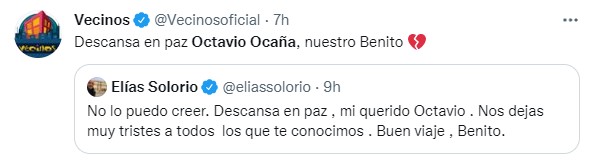 Comentarios de twitter sobre el fallecimiento de Octavio Ocaña 