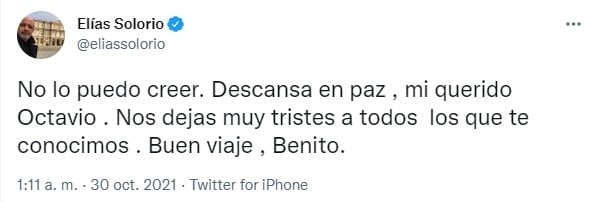 Comentarios de twitter sobre el fallecimiento de Octavio Ocaña 