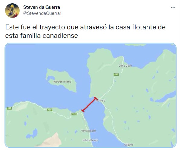 Recorrido de una casa que fue trasladada por una bahía 