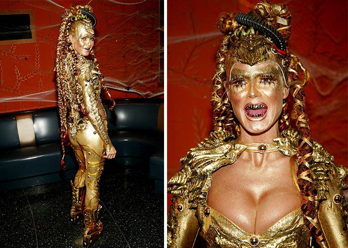 Hiedi Klum with his different phrases in Halloween 
