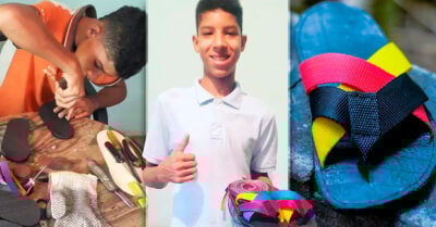 ¡El niño más ingenioso! Hizo unas chanclas usando llantas para ya no caminar descalzo