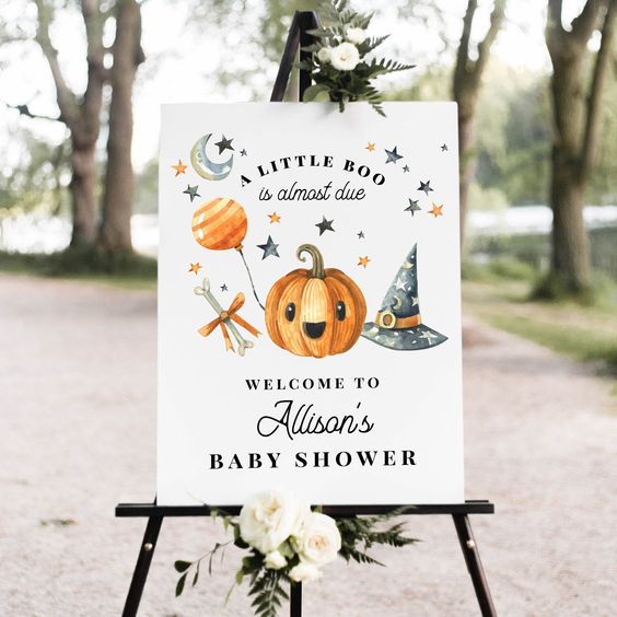 letrero de bienvenida ;18 Ideas para celebrar tu baby shower en Halloween