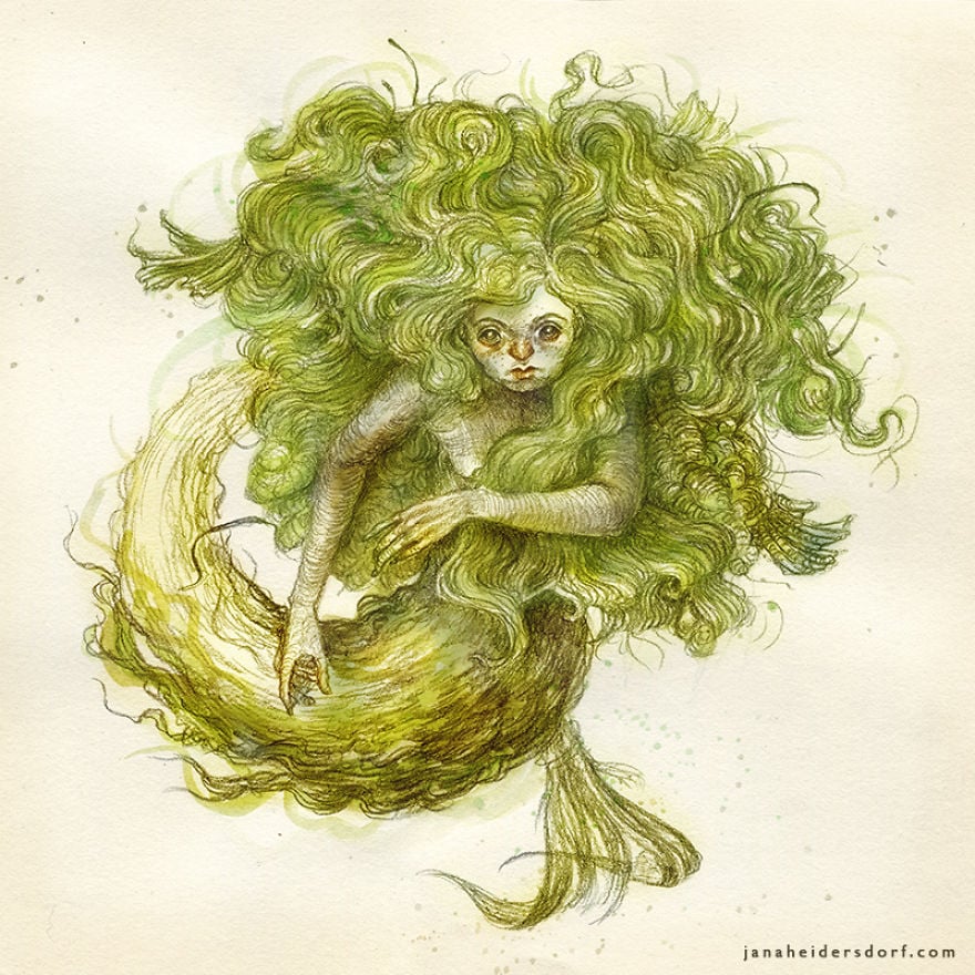 sirena árbol ilustración por Jana Heidersdorf;19 Ilustraciones de sirenas que te provocarán pesadillas