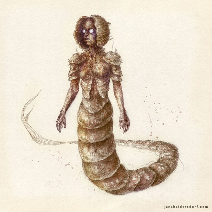 sirena con armadura ilustración por Jana Heidersdorf;19 Ilustraciones de sirenas que te provocarán pesadillas
