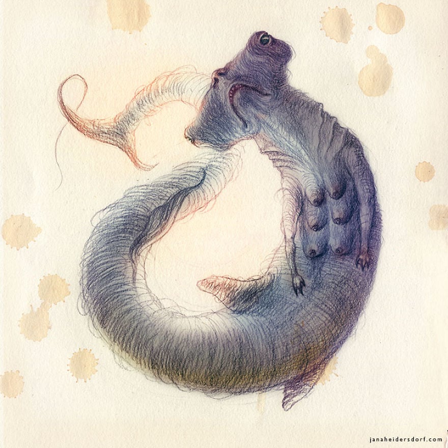 sirena pez martillo ilustración por Jana Heidersdorf ;19 Ilustraciones de sirenas que te provocarán pesadillas