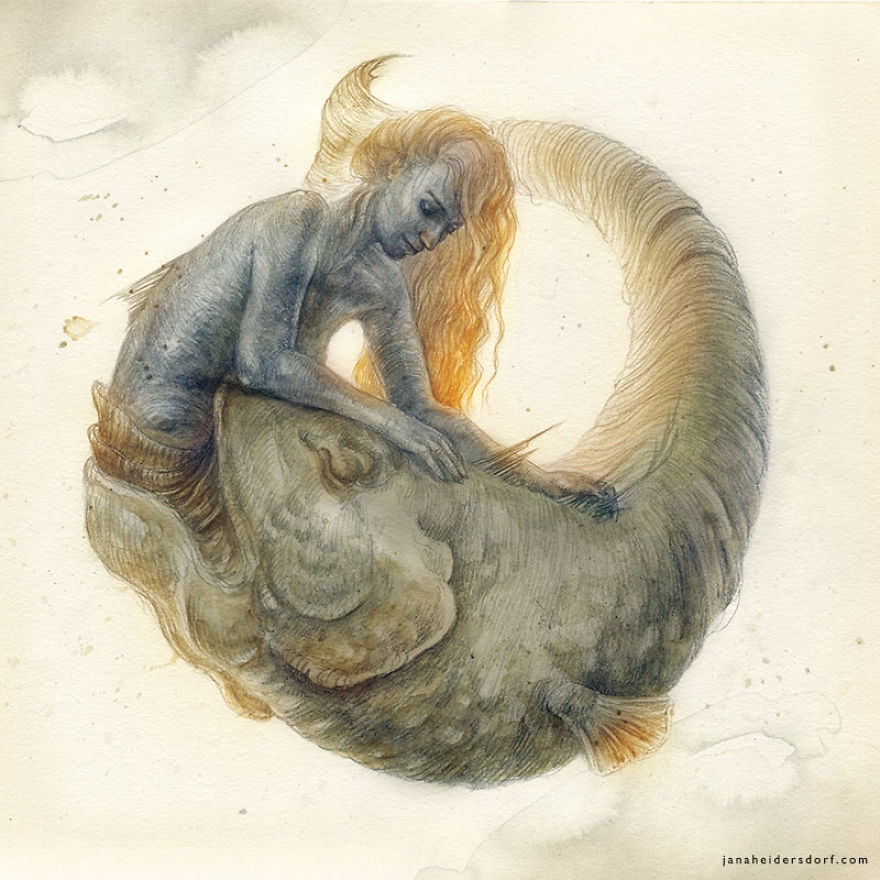 sirena pescado ilustración por Jana Heidersdorf;19 Ilustraciones de sirenas que te provocarán pesadillas