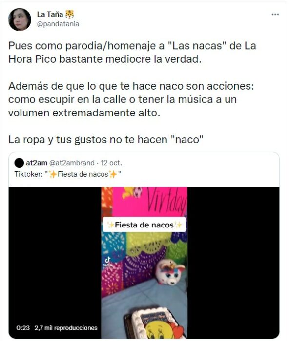 Comentarios sobre una chica que hizo una fiesta de "nacos" 