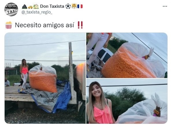 Tuit sobre Le regalan de cumpleaños su peso en Cheetos y es el obsequio perfecto