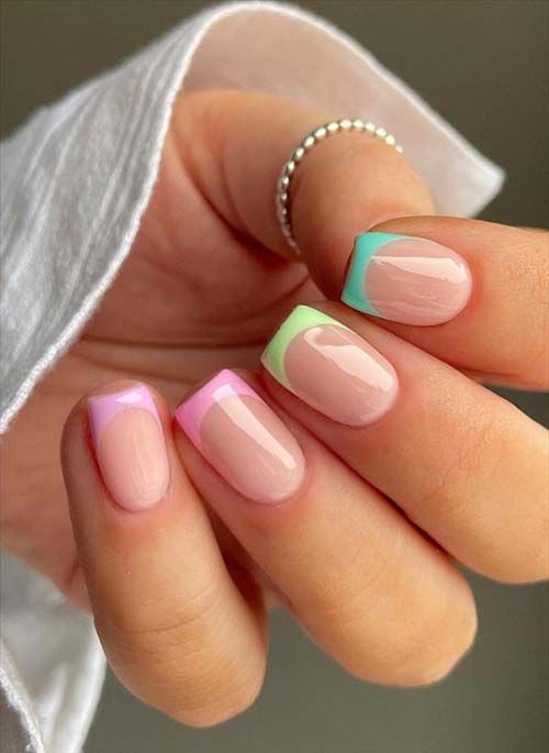 manicura en tonos rosa, lila, verde y azul ;19 Ideas para una manicura en tonos pastel que te alegrarán el día