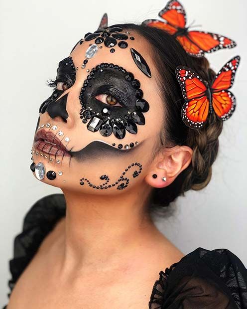 Catrina negra ;18 Maquillajes de catrina glam para brillar esta Noche de brujas