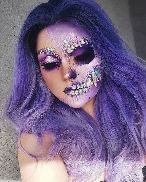 Catrina morada ;18 Maquillajes de catrina glam para brillar esta Noche de brujas