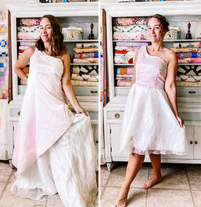 Caitlin Trantham; Mujer modifica la ropa de una vieja tienda de segunda mano para crear nuevos atuendos